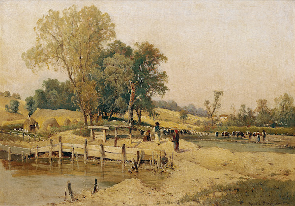 Ungarische Landschaft Mit Viehtränke 1884
