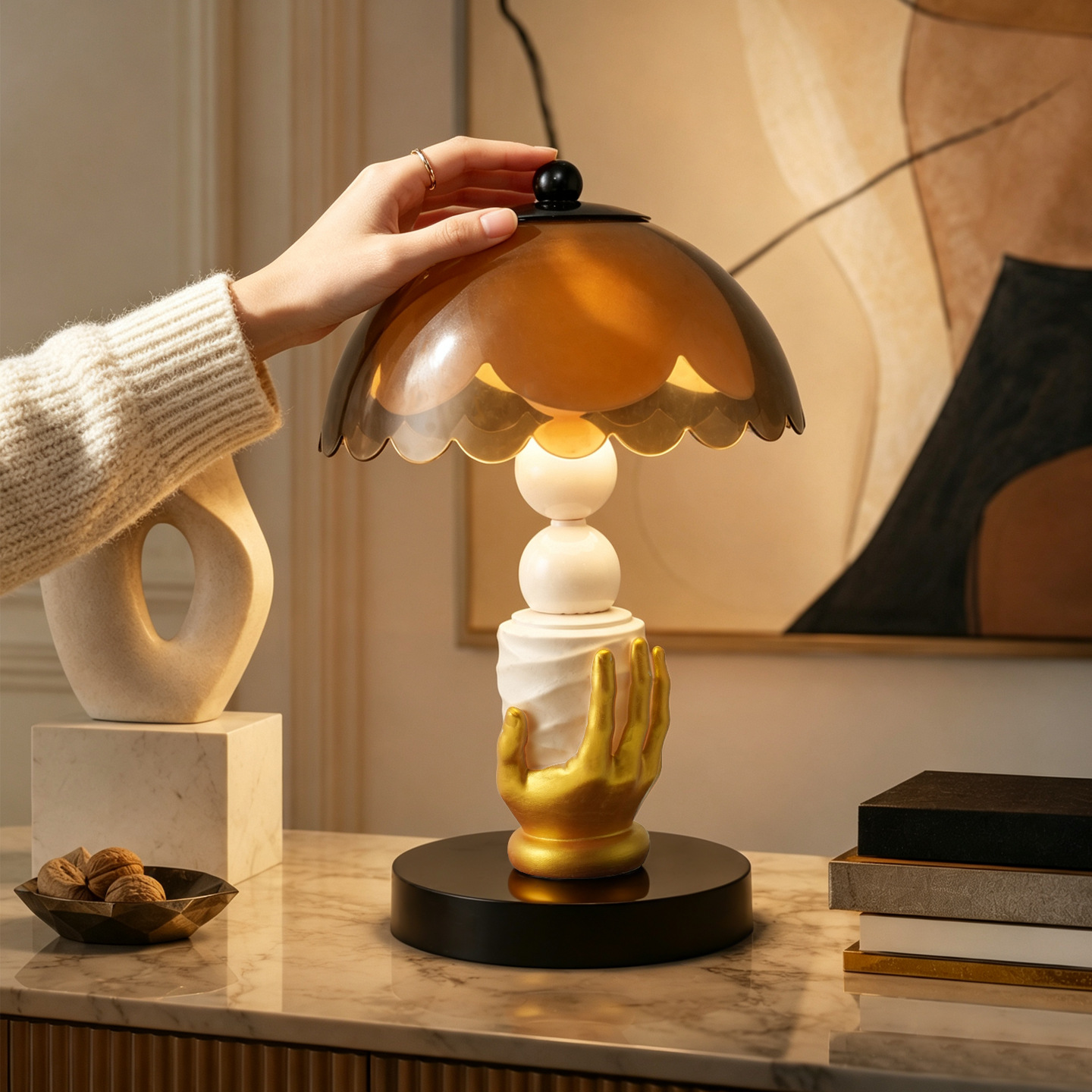 Vergoldete Hand-Tischlampe aus ABS