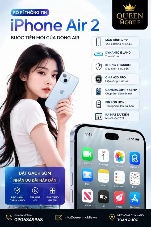 iPhone Air 2 lộ cấu hình đầu tiên với chip A20 Pro và khung Titan, Apple chuẩn bị thay thế dòng iPhone tiêu chuẩn? #Appl