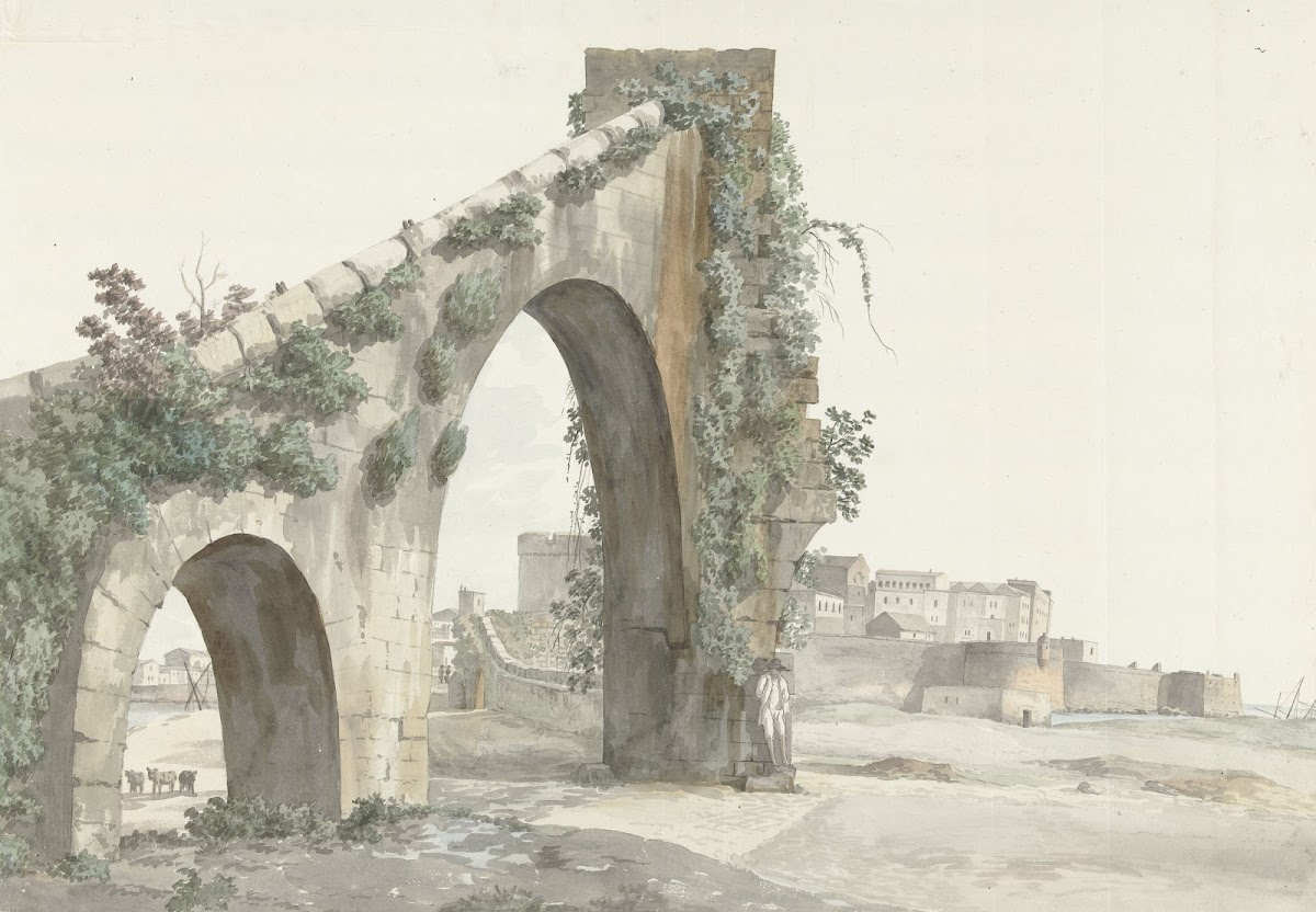 Gezicht op aquaduct en de stad Tarente 1778