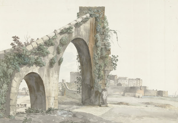 Gezicht op aquaduct en de stad Tarente 1778
