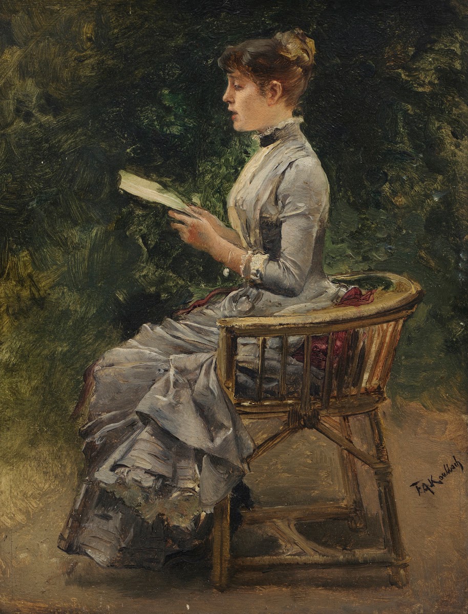 Dame bei der Lektüre im Garten 1900