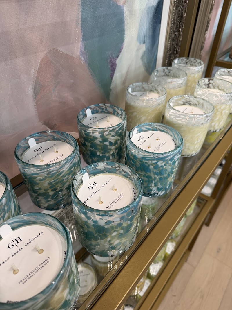 Garner House Interiors' own fragranced candles in teal speckled art glass