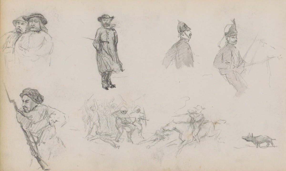 Studieblad onder andere met vechtende troepen 1880