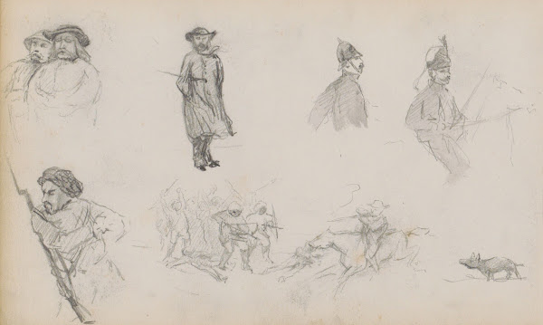 Studieblad onder andere met vechtende troepen 1880