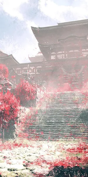 Japanese Architecture, Asian Temple, Red Leaves, Stone Lanterns 4K Wallpaper Background