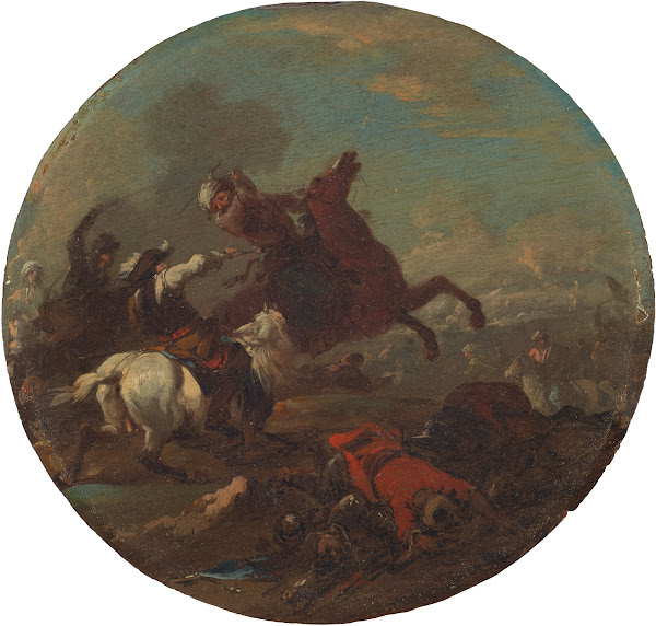 A battle scene with fallen soldiers