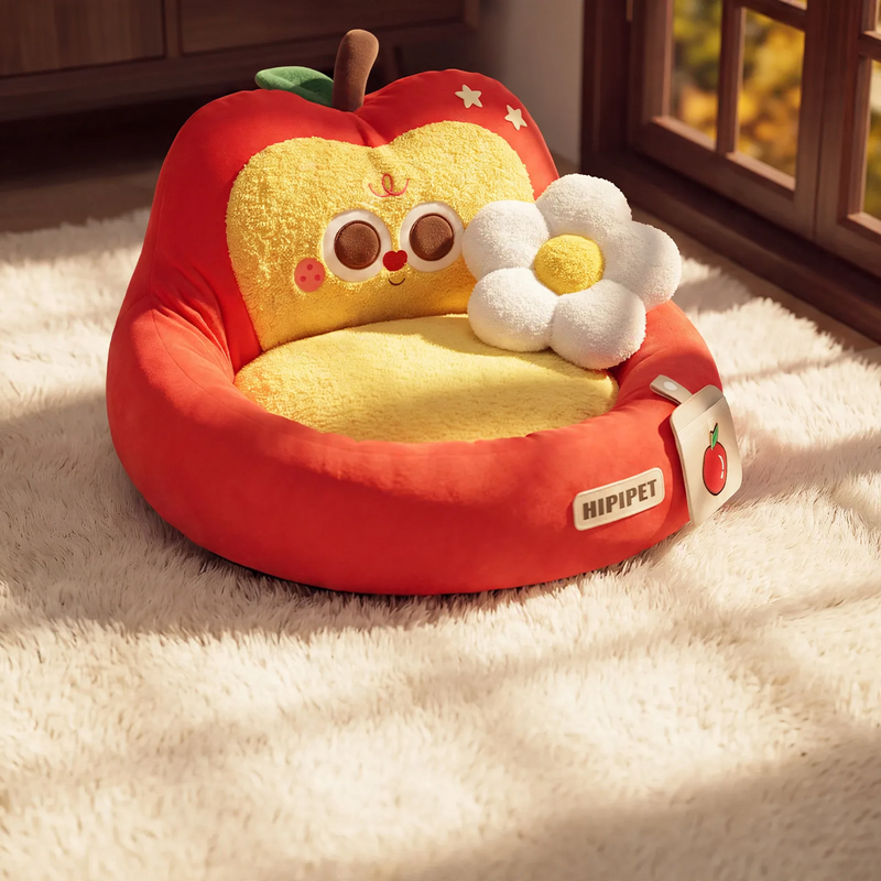 Semi-open pet bed with thermal filling for autumn and winter