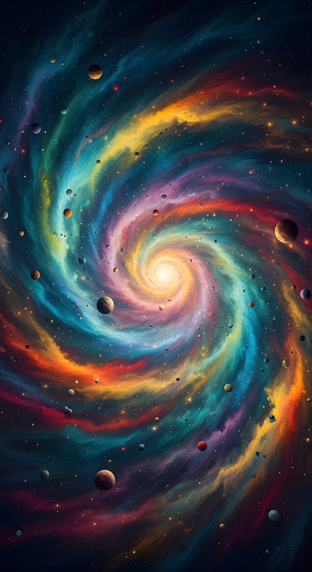 Vibrant Cosmic Spiral Galaxy with Planets and Nebula - Free 4K mobile Wallpaper