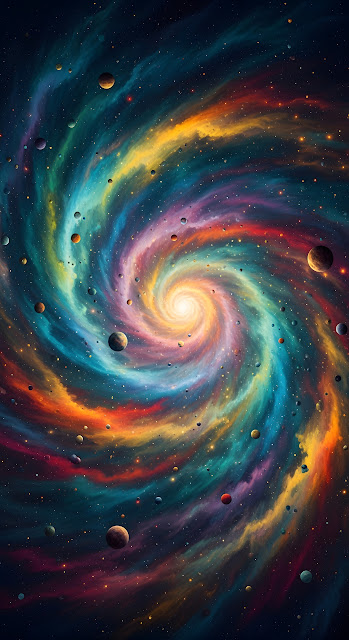 Vibrant Cosmic Spiral Galaxy with Planets and Nebula - Free mobile Wallpaper
