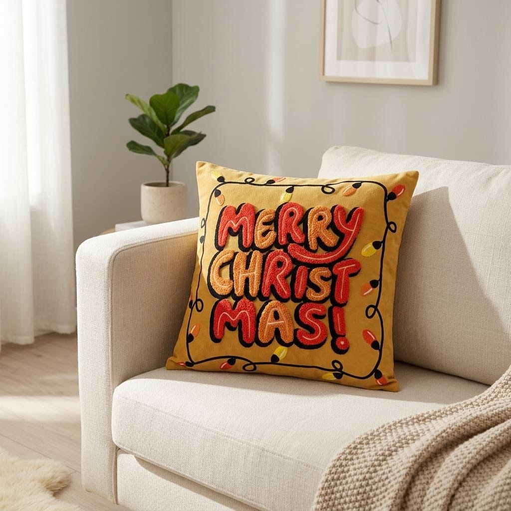 Christmas Embroidery Pillow Cover, 45×45 cm