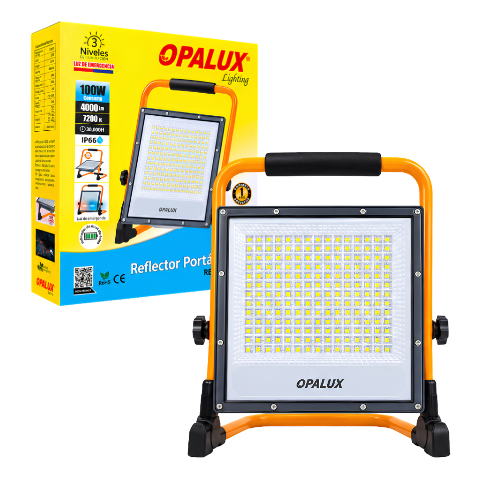 Reflector LED Portatil Recargable 100W 4000 Lumenes Luz Fria Opalux OP-YL519-100W 