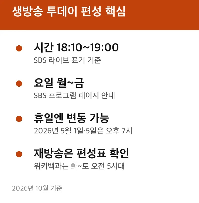 생방송 투데이 편성 핵심