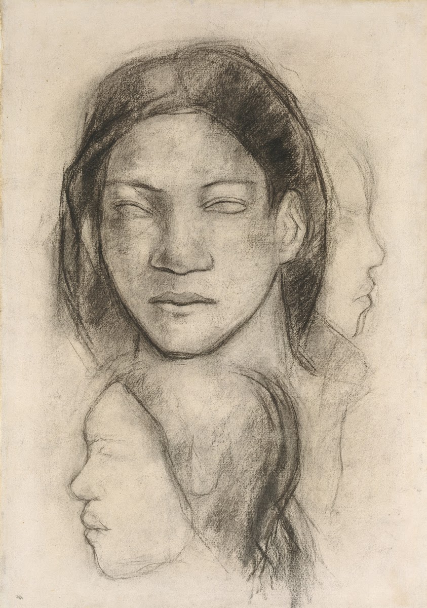 Tahitian Faces Frontal View and Profiles ca 1899