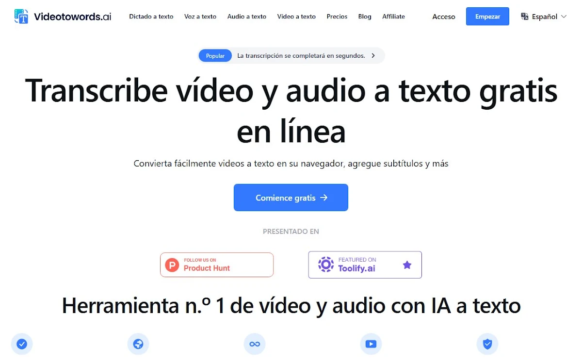 Captura de #1 AI Speech/Video To Text Tool