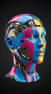CMYK Colored Cybernetic Android Head Structure