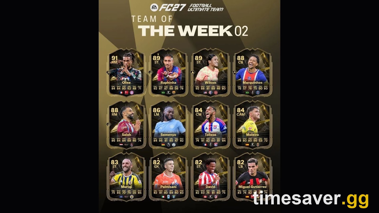 FC 27 TOTW 2 squad screen — full in-game Team of the Week 2 player lineup