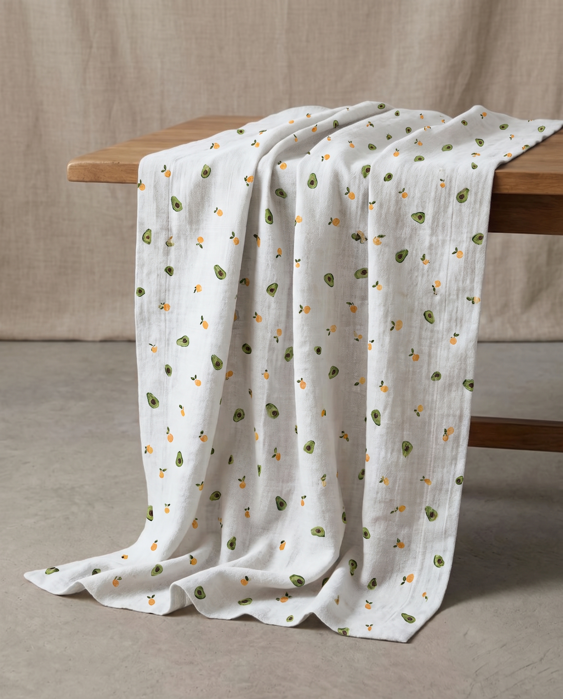 Avocado Print Green 100% Cotton Double Gauze Muslin Fabric 55 in / 140 cm - Baby Blanket & Apparel Material - Cute Style : AVO HARVEST High