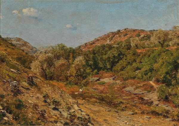 Resting Goats in a Summer Landscape