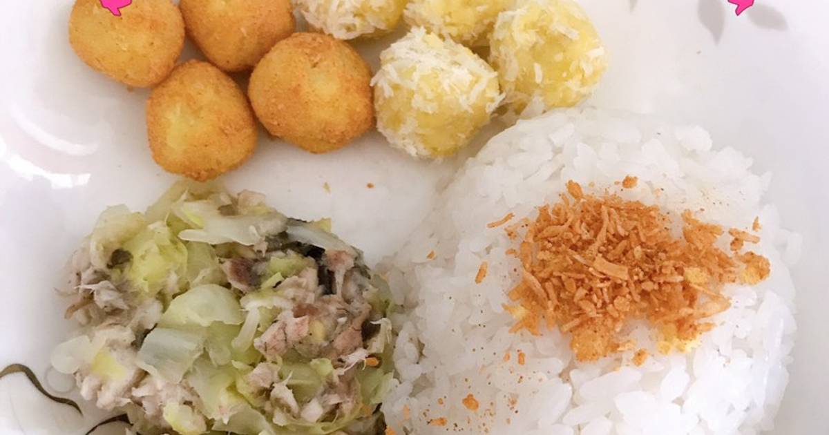Ăn dặm: cá mình trắng trộn rau- viên khoai lang