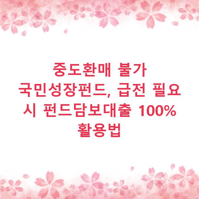 중도환매 불가 국민성장펀드, 급전 필요 시 펀드담보대출 100% 활용법