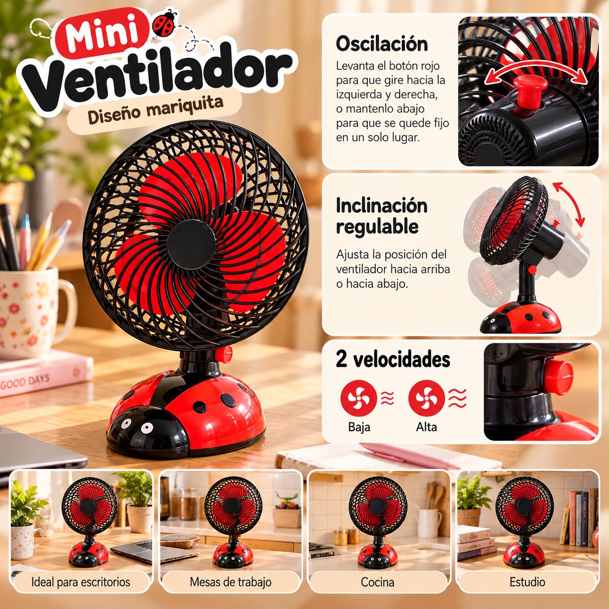 Ventilador de mesa de mariquita