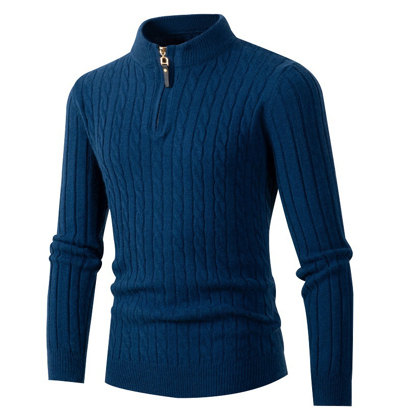 Men's knitted sweater with cable pattern and zipper