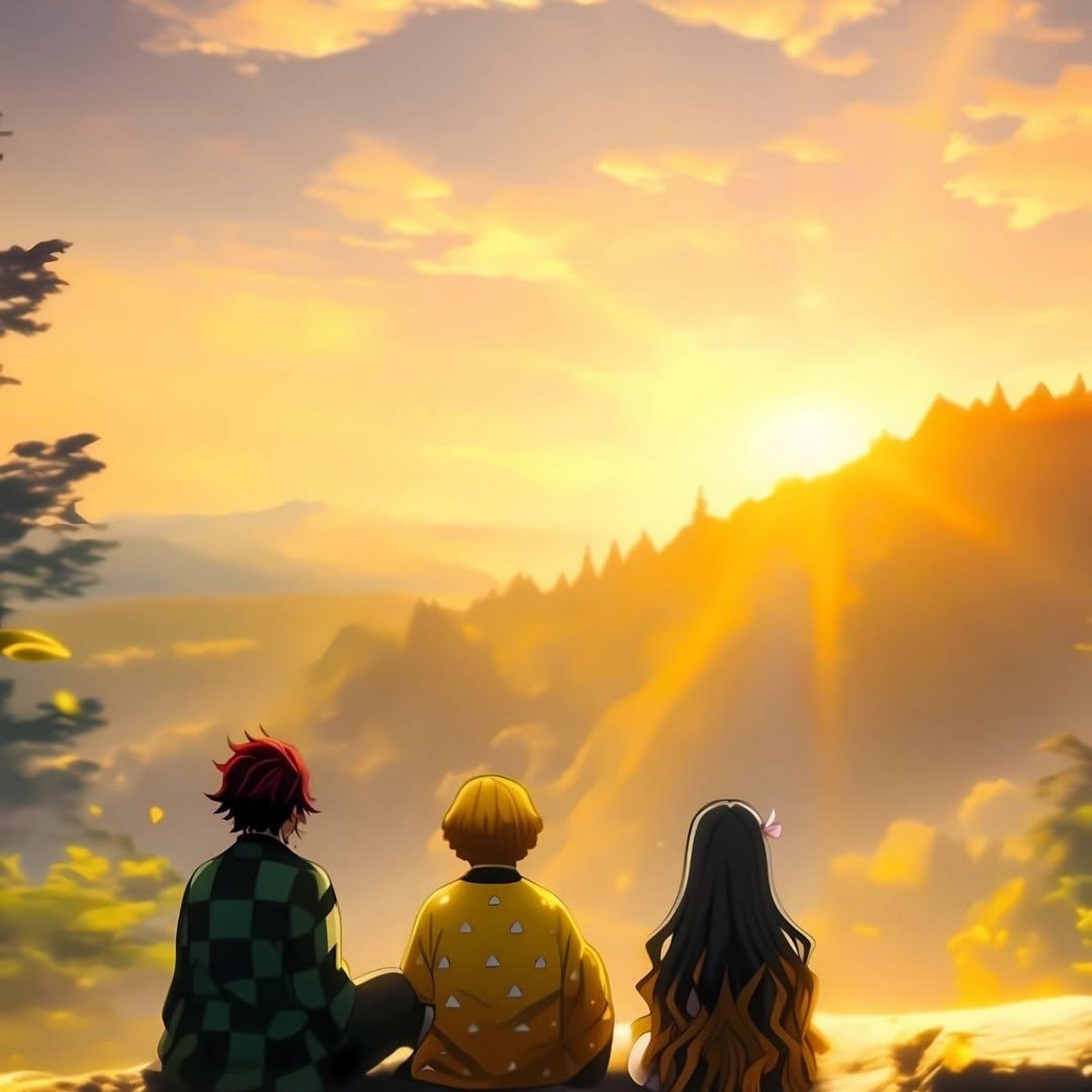 Download Demon Slayer Trio Watching Sunset Full HD iPhone