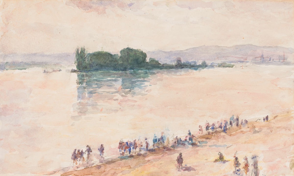 Gezicht vanaf de oever over de volle breedte van een rivier 1851   1924