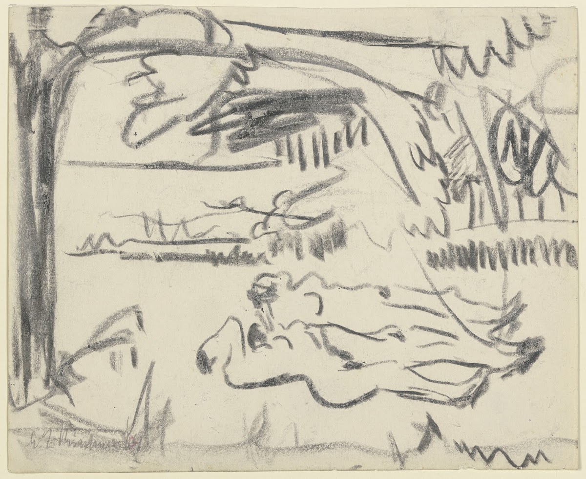 Drei liegende weibliche Akte im Freien ca 1909