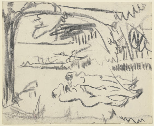 Drei liegende weibliche Akte im Freien ca 1909