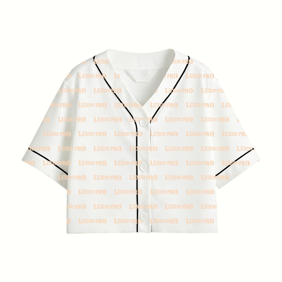 AOP Crop Baseball Cardigan Printed Tape