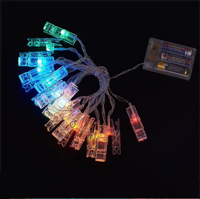 LED string lights with photo clips for decoration
