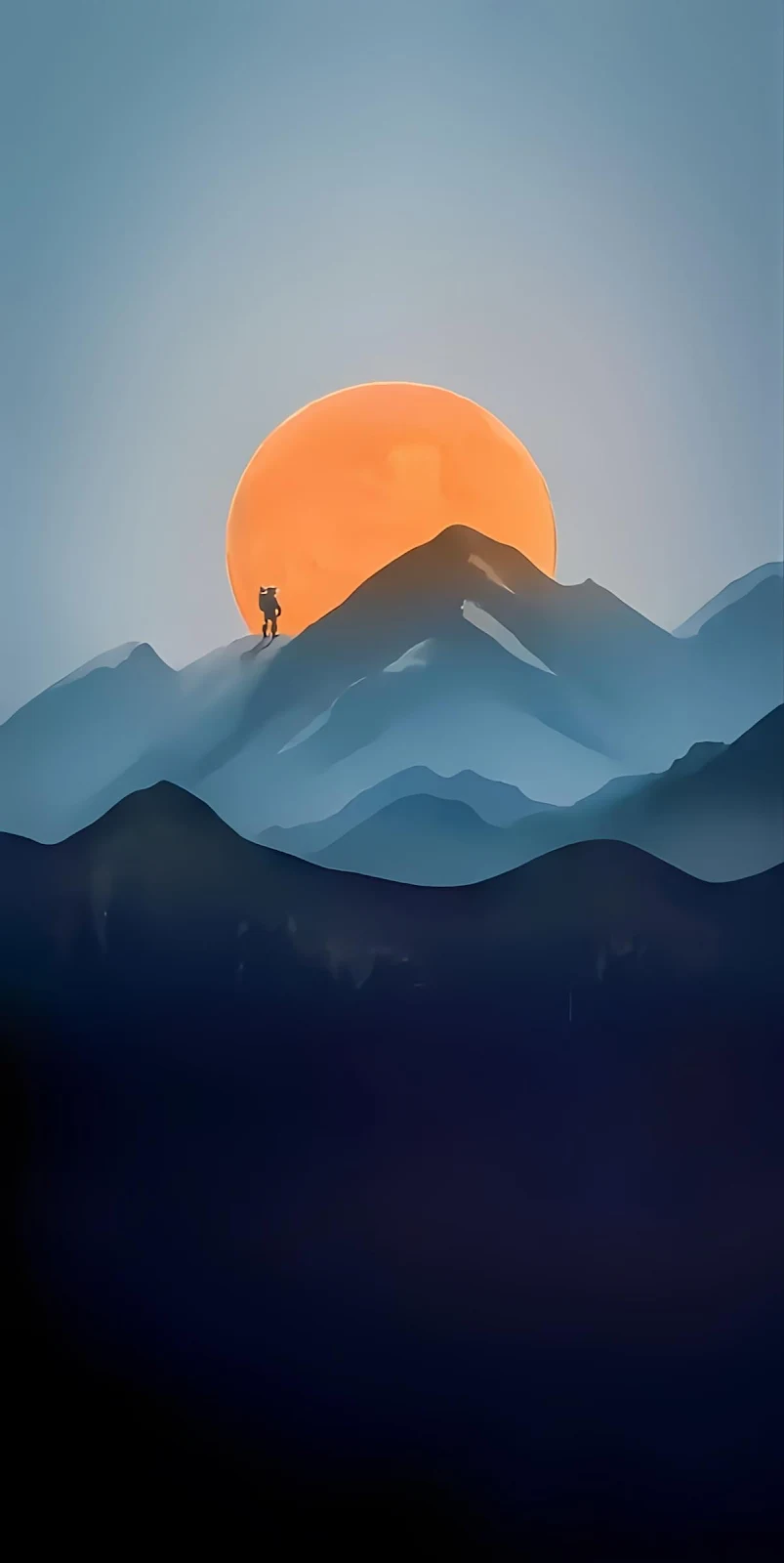 Astronaut On Snowy Mountain Peak - Minimalist Digital Art Full HD iPhone Wallpaper (1204x2400)
