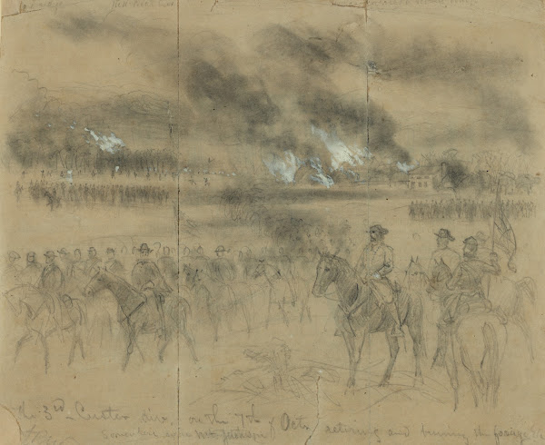 The 3rd Custer div on the 7th of Octr retiring and burning the forage Etc Somewh