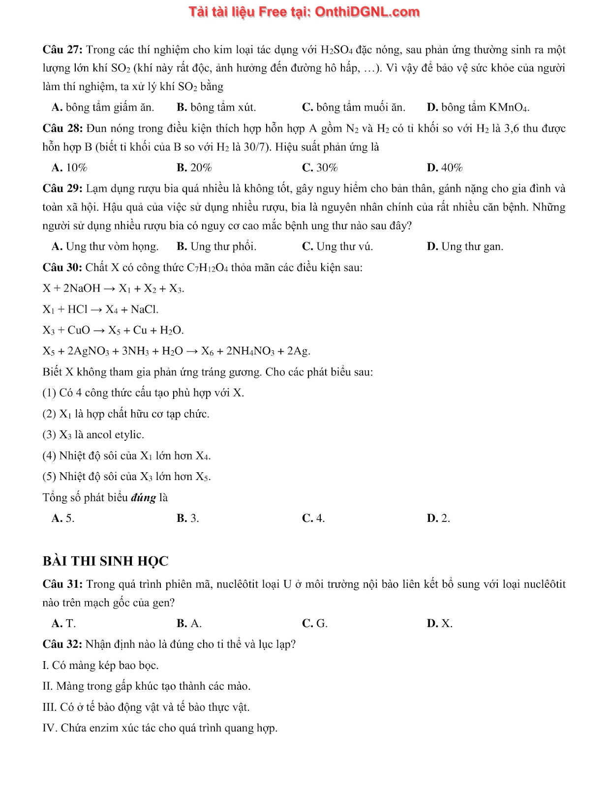 135 bài tập môn Hóa học - Ôn thi ĐGNL Bách khoa Hà nội Phần 6