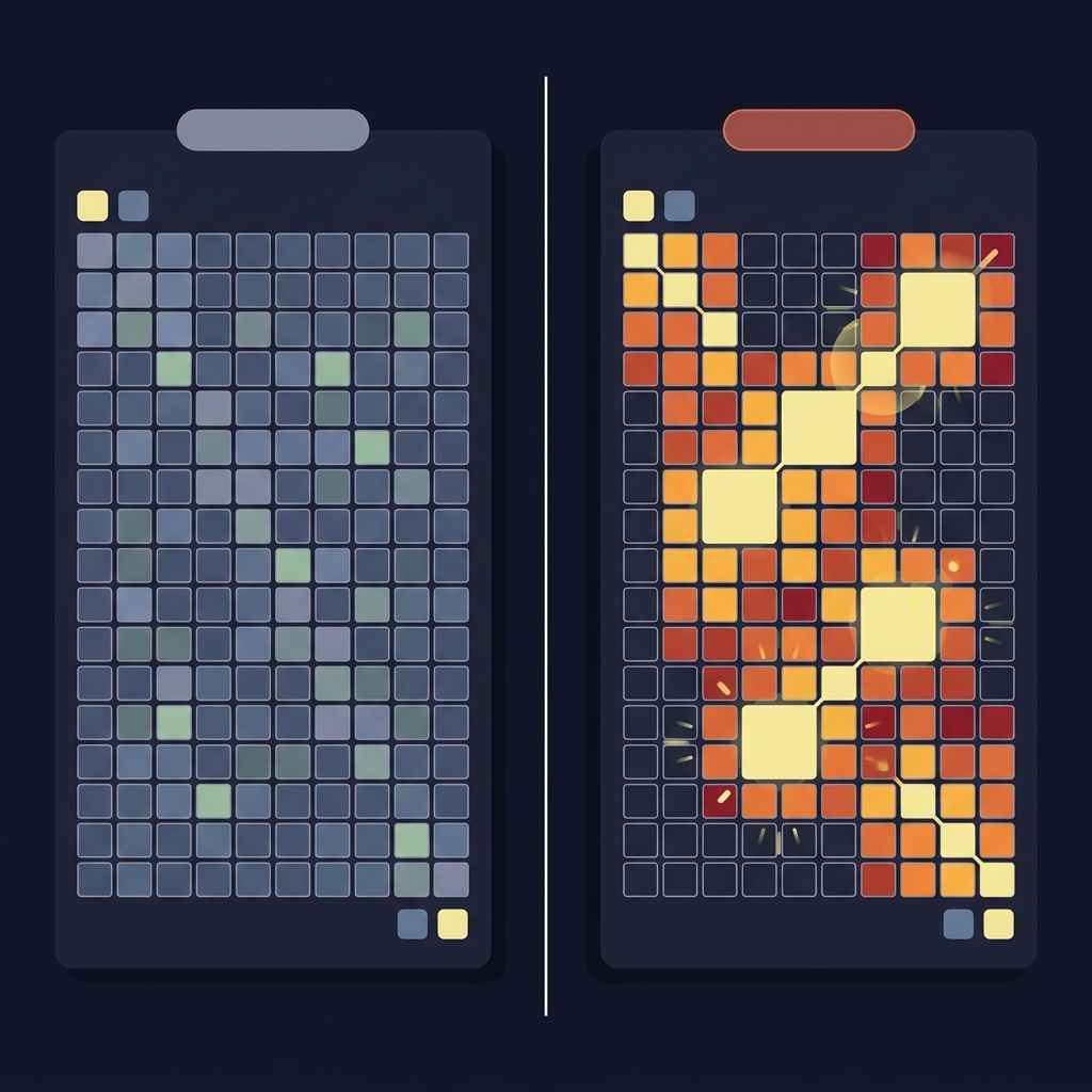 Split screen 2D vector comparison of correlation matrices before and after a stress spike showing increased correlation intensity and sector clusters How Correlated Trades Can Increase Hidden Risk
