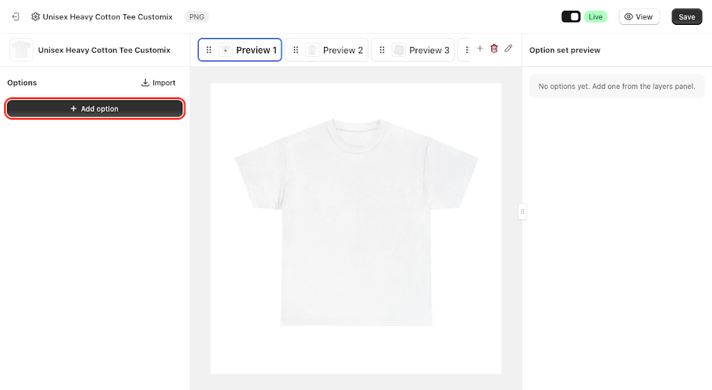 Add option button in the option set editor