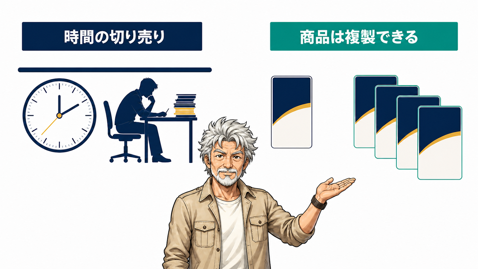 時間の切り売りには天井があり、商品は複製できる