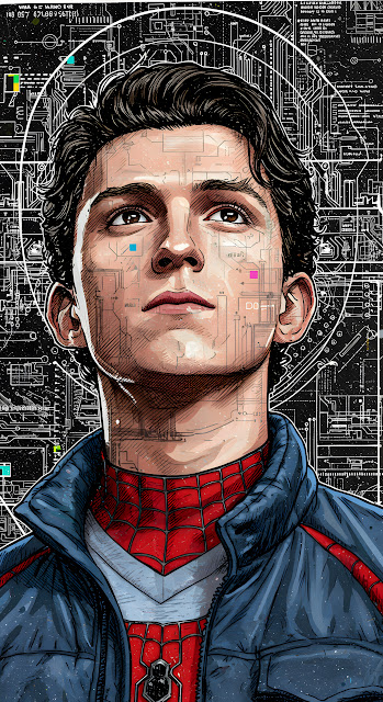 Spider-Man Tech Schematic Portrait Black Background - Free mobile Wallpaper