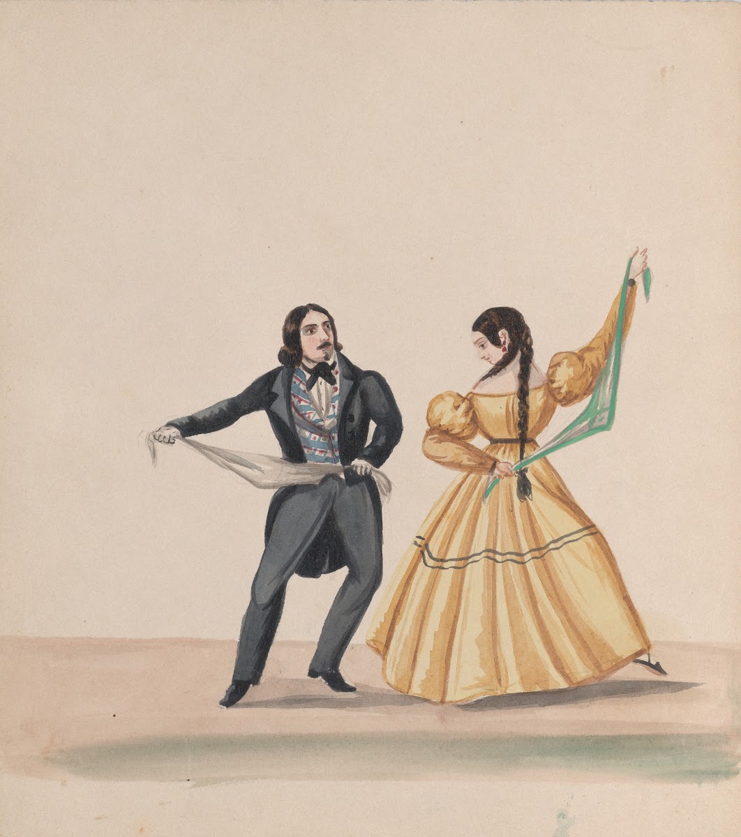 A man and a woman dancing ca 1848