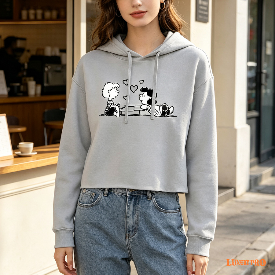 Allover Print Cropped Hoodie Without Hem - 300g