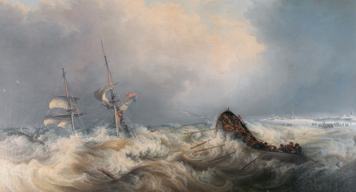 Shipwreck off the coast in winter