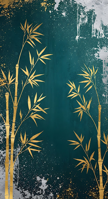 Golden Bamboo Art Teal Background Luxury Decor - Free mobile Wallpaper