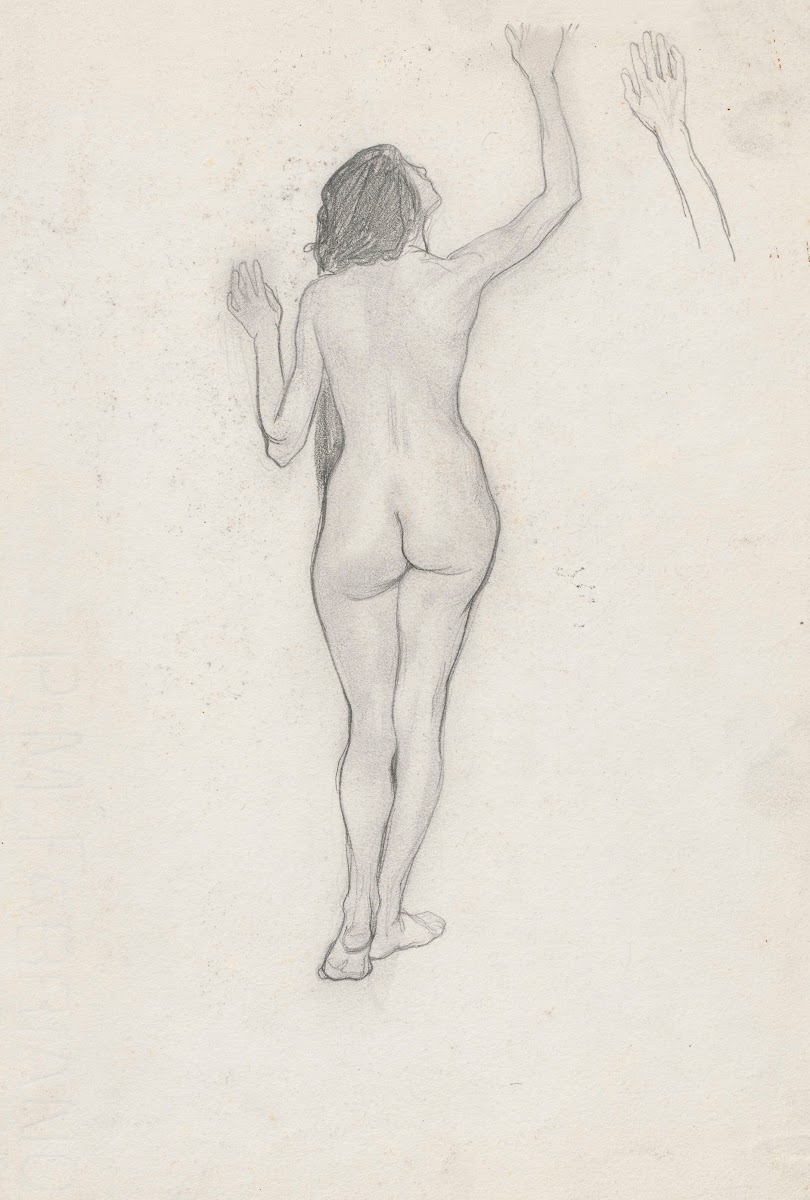 Nude woman turned back after 1900