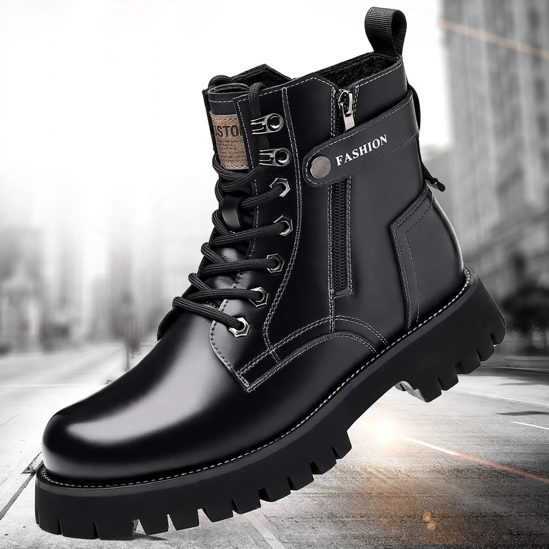 Men's leather boots, lined, with platform