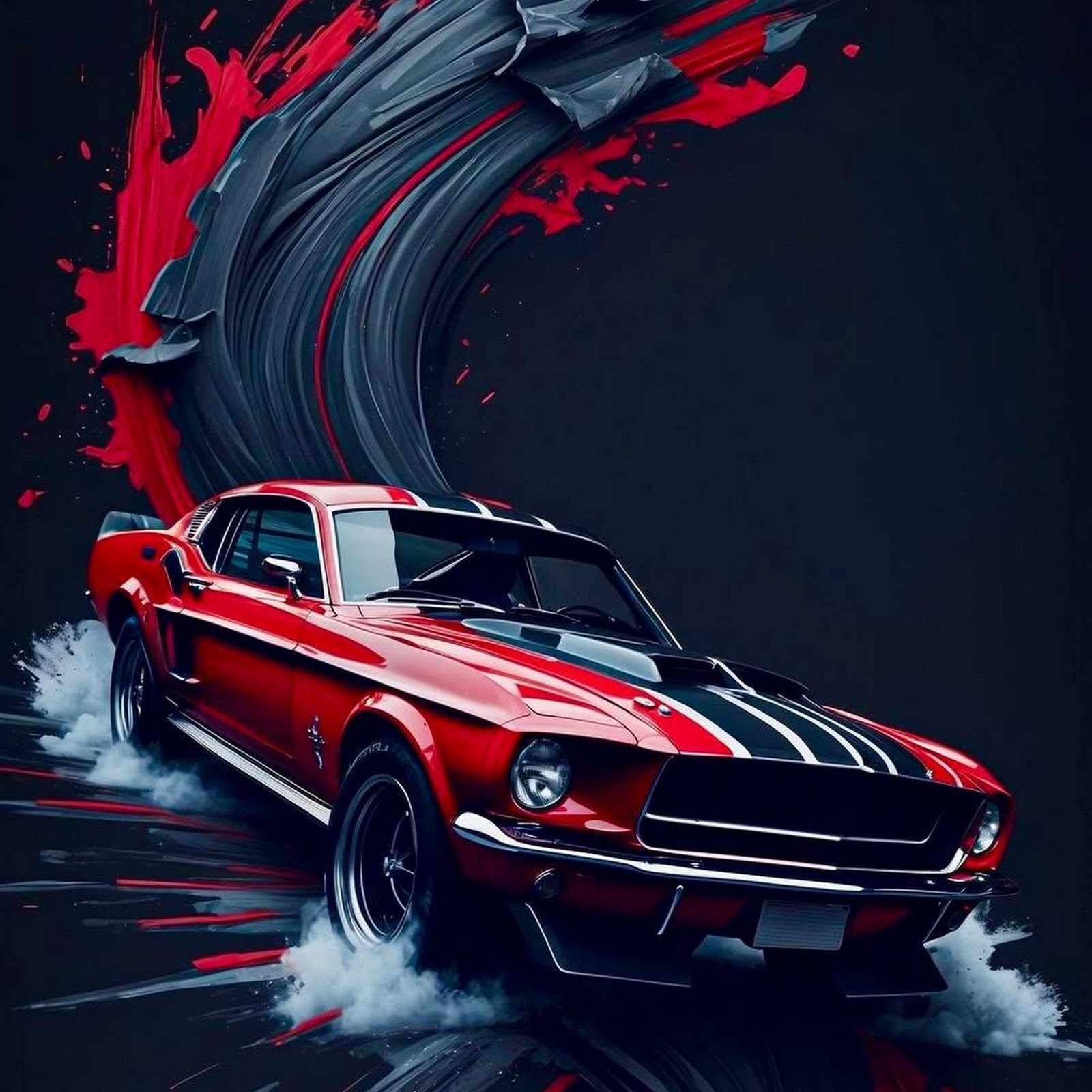 Download Ford Mustang, Muscle Car, Automotive Art, Red Car Full HD iPhone