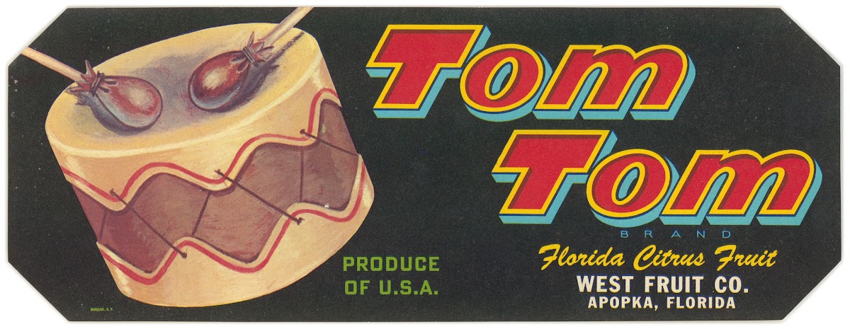 Tom Tom Brand Florida Citrus Fruit Label 1930 1950