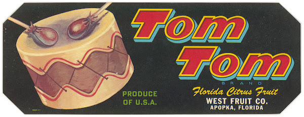 Tom Tom Brand Florida Citrus Fruit Label 1930 1950