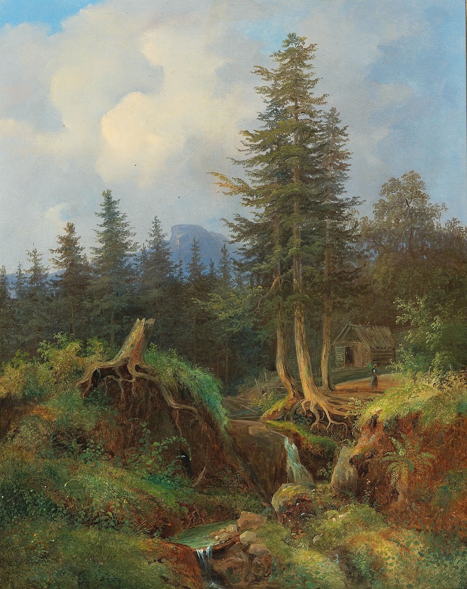 Landscape with Woodland Stream and decorative figures